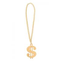 Dollar teken ketting/sieraad - goud - kunststof - pooier/gangster - carnaval/verkleed accessoires - thumbnail