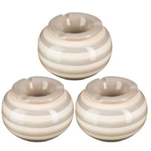 Terras asbak/stormasbak - 3x - rond - keramiek - 12 x 8 cm - grijs/wit - Buiten asbakken