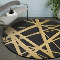 Luxe 3D ronde tapijten Scandinavische stijl patroon tapijt kleur: zwart goud grootte: diameter: 120cm
