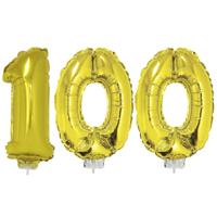 100 jaar leeftijd versiering cijfers - verjaardag - ballonnen op stokje - van 41 cm - goud