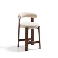 Kave Home Barkruk 'Granite' Chenille en essenhout, kleur Beige/Bruin (zithoogte 65cm)