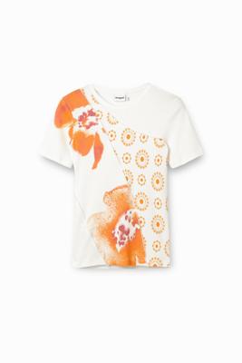 T-shirt met bloemenpatch - WHITE - XL