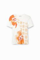T-shirt met bloemenpatch - WHITE - XL