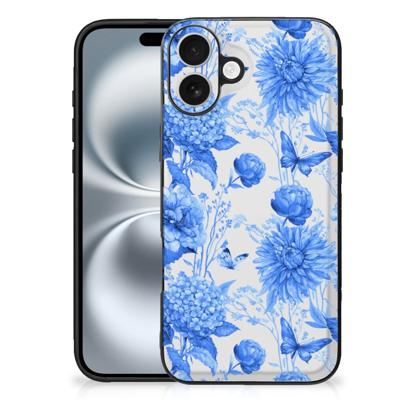 Bloemen Hoesje voor iPhone 16 Plus Flowers Blue