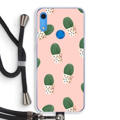 Cactusprint roze: Huawei Y6s Transparant Hoesje met koord