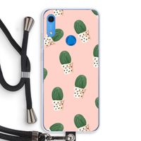 Cactusprint roze: Huawei Y6s Transparant Hoesje met koord
