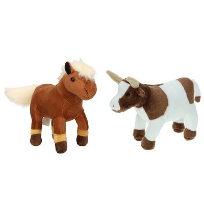 Pluche knuffel boerderijdieren set Koe en Paard van 23 cm
