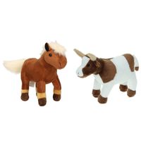 Pluche knuffel boerderijdieren set Koe en Paard van 23 cm - thumbnail