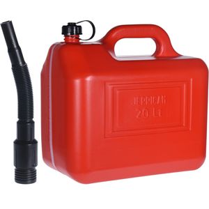 Jerrycan/benzinetank - 20 liter - rood - kunststof - met lange schenktuit   -