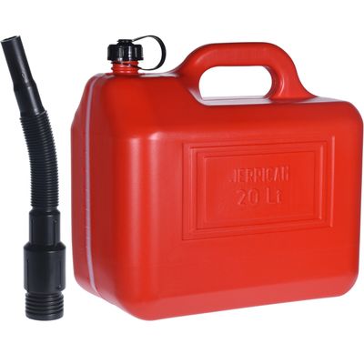Jerrycan/benzinetank - 20 liter - rood - kunststof - met lange schenktuit