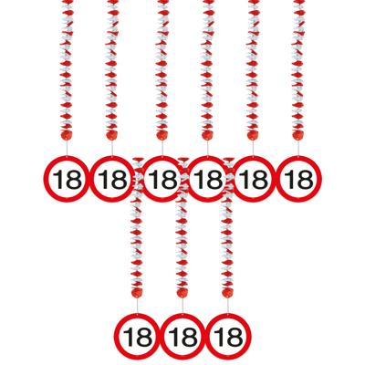18 jaar verjaardag versiering - rotorspiralen plafond - verkeersborden thema - 9x stuks