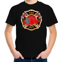 Verkleed t-shirt - Brandweer logo - zwart - kinderen - brandweer thema kleding