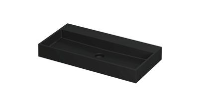 Wastafel United Porselein zonder kraangat incl. porseleinen click plug en verborgen overloop systeem 90 cm x 45 cm x 11 cm Mat zwart 0206044