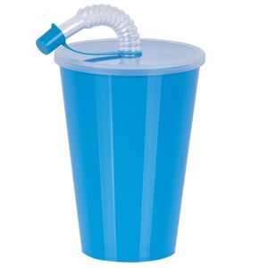 Juypal Drinkbeker met deksel en rietje - blauw - kunststof - 450 ml - 12 x 9 cm - Drinkbekers