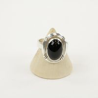 Zilveren Ring met Zwarte Onyx Maat 17,5 - Verstelbaar (Sterling Zilver 925)