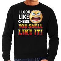 Funny emoticon sweater I look like cheese you smell zwart heren