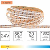 LED strip 2300K 24V 120 LED per meter 5 meter IP20 dimbaar 10mm breed afkortbaar om de 12,5mm