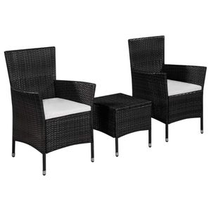 3-delige Bistroset poly rattan zwart