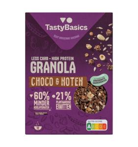 Less carb-high protein granola choco en noten