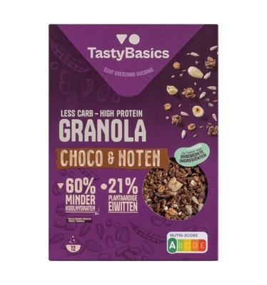 Less carb-high protein granola choco en noten