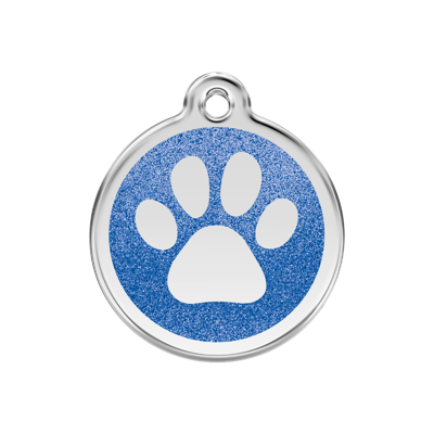 Paw Print Navy glitter hondenpenning medium/gemiddeld dia. 3 cm - Reddingo