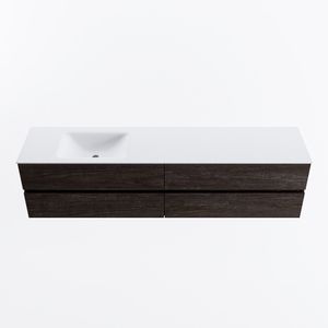 MONDIAZ VICA 200cm badmeubel onderkast Dark Brown 4 lades. Wastafel CLOUD links 1 kraangat, kleur Talc.
