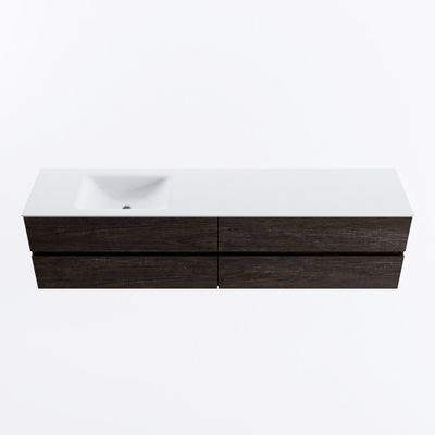 MONDIAZ VICA 200cm badmeubel onderkast Dark Brown 4 lades. Wastafel CLOUD links 1 kraangat, kleur Talc.