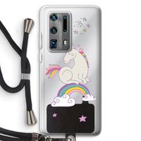 Regenboog eenhoorn: Huawei P40 Pro Plus Transparant Hoesje met koord