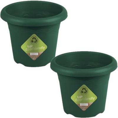 Hega Hogar Plantenbak - 4x stuks - donkergroen - kunststof - D20 x H16 cm