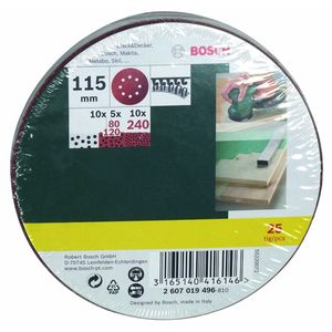 Bosch Accessoires 25-delige schuurbladenset 115mm voor excenterschuurmachines, korrel 80,120,240 - 2607019496