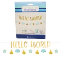 Amscan Letterslinger baby boy hello world blauw/goudkleurig 170 cm | 12 stuks