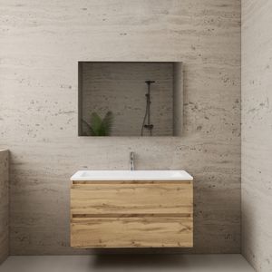 ACTIE BWS Badmeubel | Paris | Dakota Oak 100 cm | Mat Wit Wastafel | 1 of 2 Kraangaten