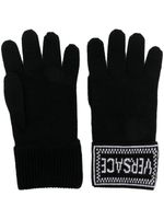 Versace gants en laine vierge à logo en intarsia - Noir