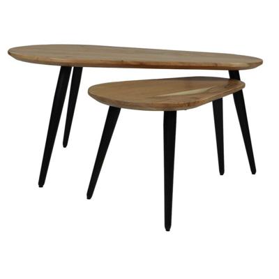 Salontafels Zurich - 95x52x46 - Naturel/zwart - Acaciahout/ijzer - Set van 2