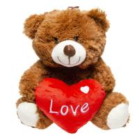 Pluche beer - 23 cm - bruin - knuffel met hartje - Valentijn