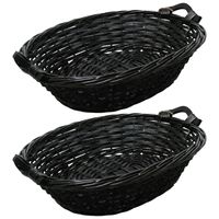 Broodmand ovaal - 2x - zwart - 43 x 35 x 12 cm - mandje rotan/riet