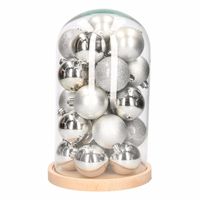 Glazen stolp met zilveren kerstballen set   -