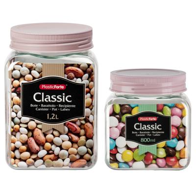 Forte Plastics - Pakket van 6x kunststof keuken voorraadpotten/weckpotten oud roze