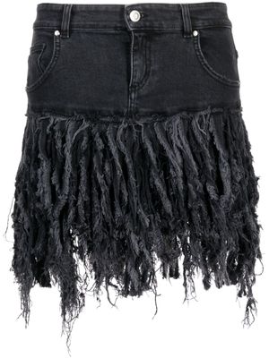 Blumarine jupe courte en jean à franges - Gris