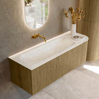 Badmeubel Mondiaz Kurve-Dlux | 135 cm cm | Meubelkleur Dusk | Wastafelkleur Ostra | Solid surface | Wasbak links zijde spoelbak | Zonder kraangat(en)
