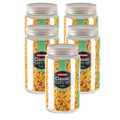 Plasticforte voedsel voorraadpot - 5x - weckpotten - beige - 1500 ml - kunststof - met draai deksel