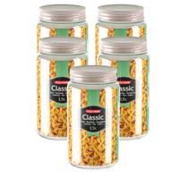 Plasticforte voedsel voorraadpot - 5x - weckpotten - beige - 1500 ml - kunststof - met draai deksel