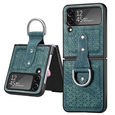 Lunso - Samsung Galaxy Z Flip4 - Kunstleren backcover hoesje met ringhouder - Groen
