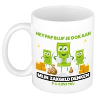 Cadeau koffie/thee mok voor papa - wit/groen - zakgeld - keramiek - 300 ml - Vaderdag