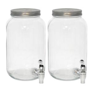 Drank dispensers - 2x - 3L - met metalen deksel en kraantje - glas