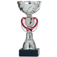 Luxe trofee/prijs beker - zilver - rood hart - kunststof - 15 x 7 cm