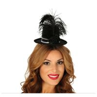 Guirca Carnaval verkleed mini hoedje voor diverse thema's - zwart - veertjes - dames   -