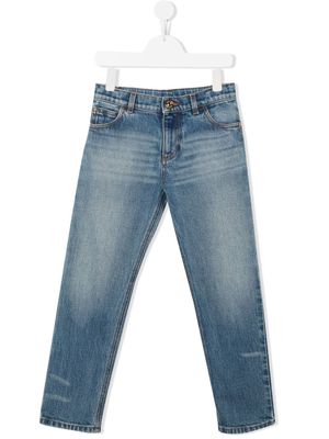Versace Kids jean droit à effet délavé - Bleu