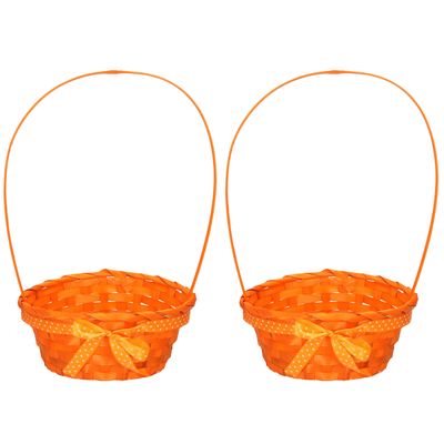 2x stuks Paaseieren mandjes oranje rond met hengsel 39 cm