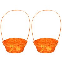 2x stuks Paaseieren mandjes oranje rond met hengsel 39 cm